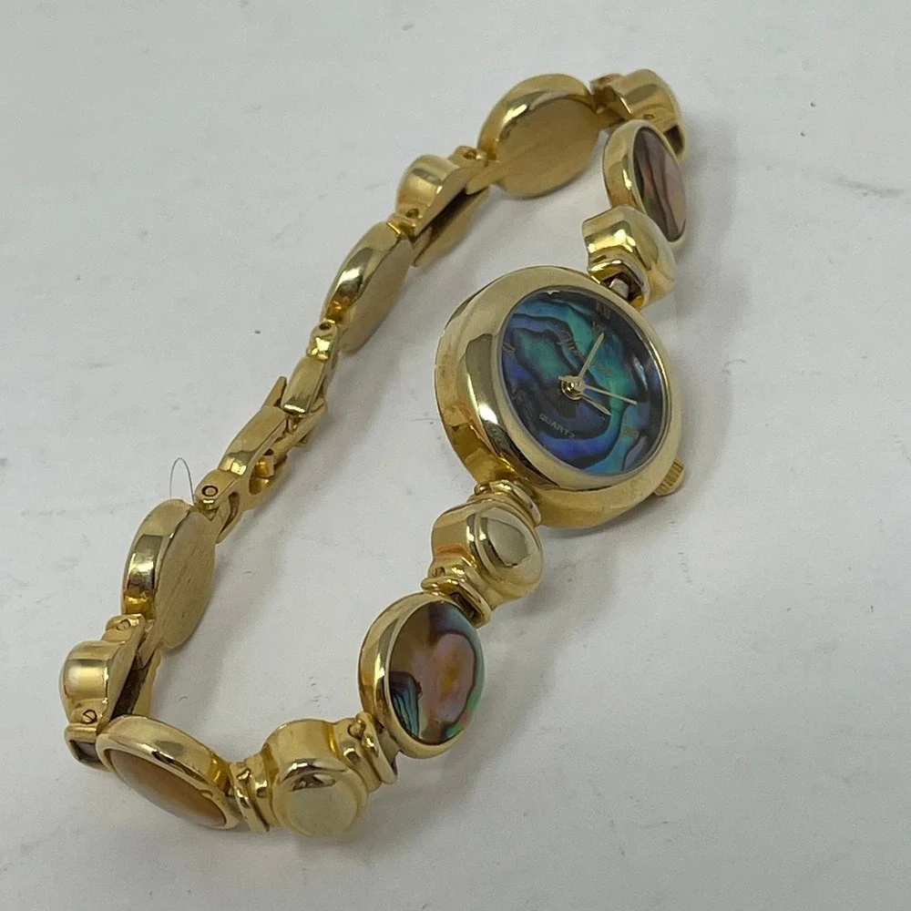 Vintage Gold Tone Abalone Shell Dial Japan Movt Watch Vienna Model‎ SQ387